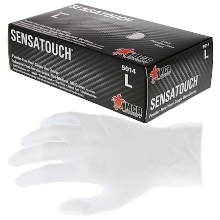 Mcr Safety SensaTouch, Disposable Gloves, 3 mil Palm, Vinyl, Powder-Free, L, 1000 PK, Clear 5014L
